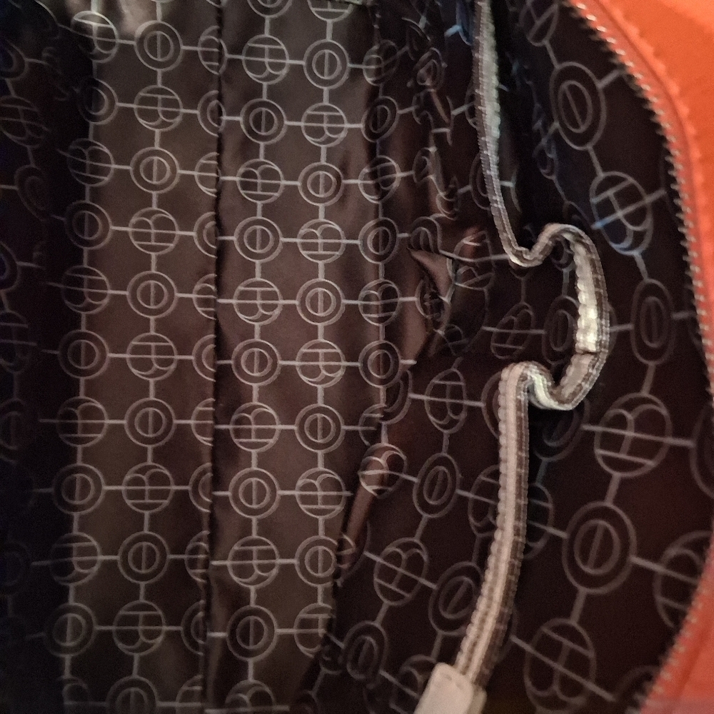 Henri Bendel Shoulder Bag Leather Sunburst Orange Red Satchel Handbag  Strap - Picture 8 of 17